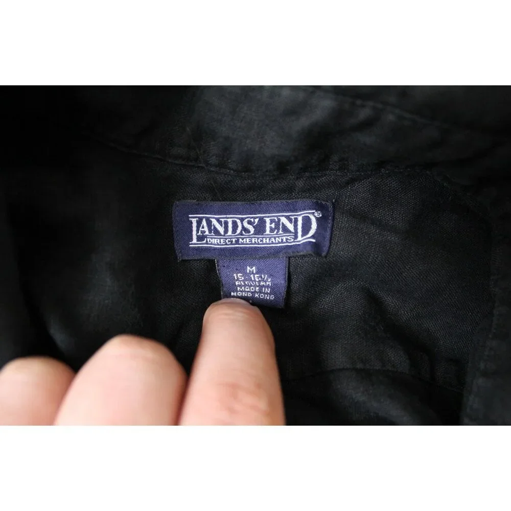 Lands’ End Men’s Black Short Sleeve Button-Up Shirt Size‎ M (15–15½) 100% Cotton